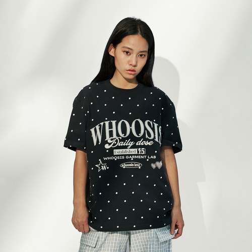WHOOSIS（不知其名）贴布绣波点短袖T恤夏季显瘦休闲情侣校园男女