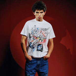 T恤夏美式 超人漫画效果水洗短袖 WHOOSIS 男 超人SUPERMAN联名