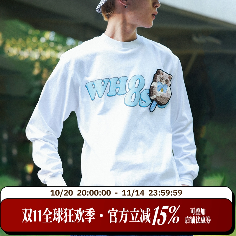 WHOOSIS（不知其名）宠物雪糕魔术贴系列长袖t恤春秋校园情侣男女