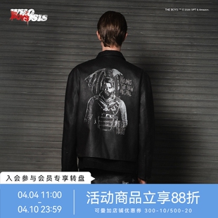WHOOSIS 士兵男孩擦色皮衣外套美式 街头男 黑袍纠察队官方联名