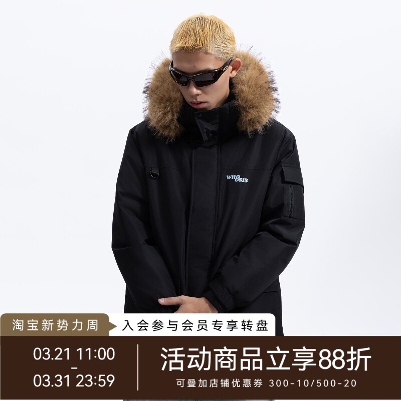 WHOOSIS（不知其名）毛领工装派克羽绒服外套90鸭绒加厚冬季男女