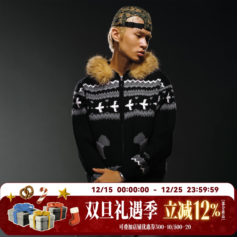 WHOOSIS（不知其名）费尔岛毛领针织外套保暖秋冬美式休闲男女潮