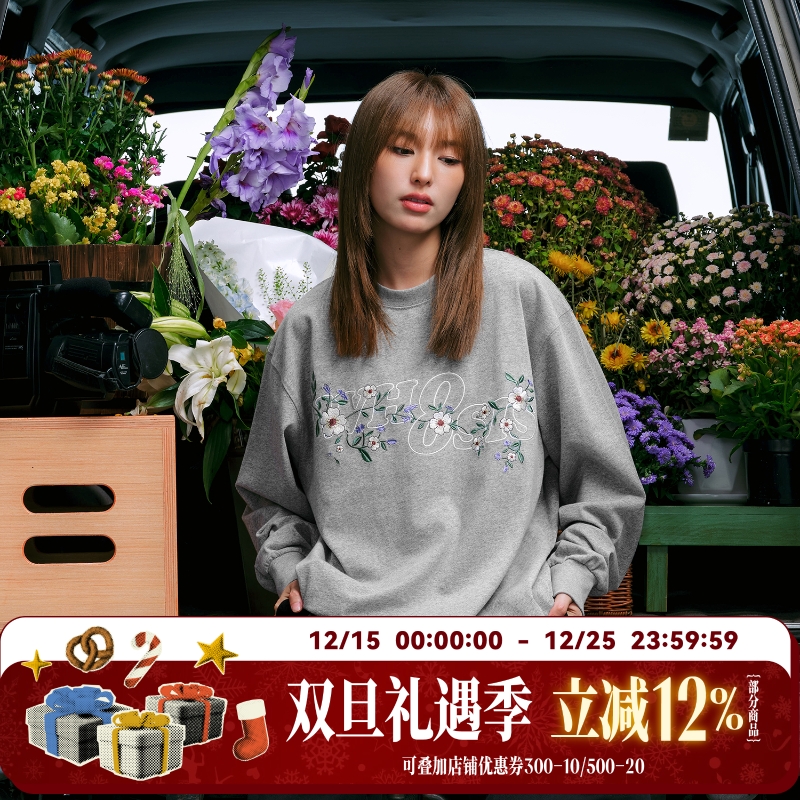 WHOOSIS花卉刺绣长袖T恤