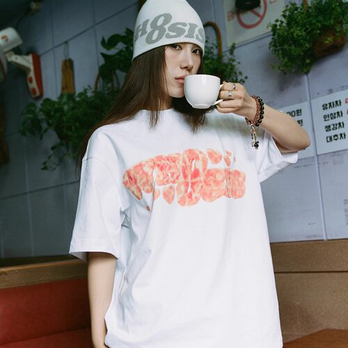 WHOOSIS（不知其名）毛绒印花短袖t恤重磅美式新品百搭简约潮男女