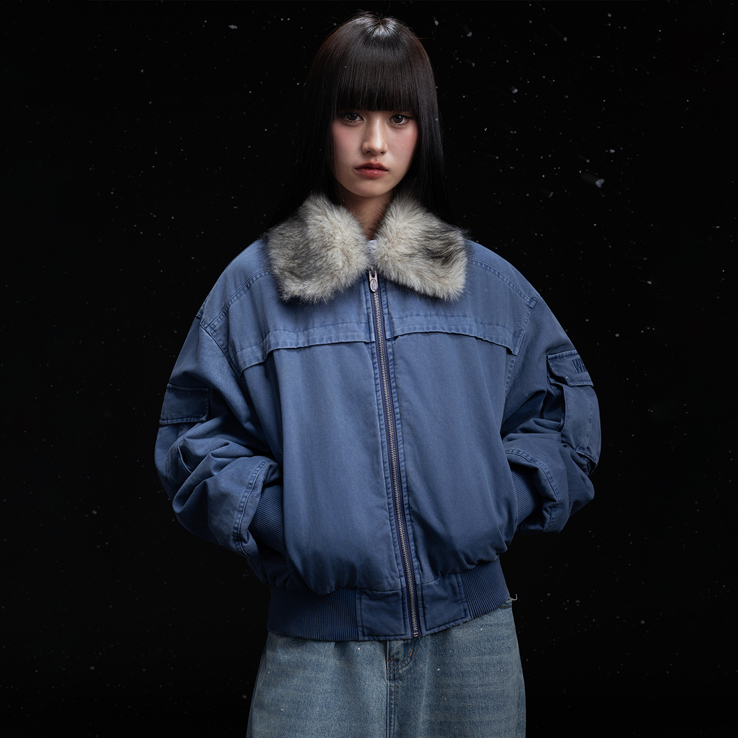 WHOOSIS（不知其名）秋冬宽松复古做旧水洗棉服bomber夹克外套男