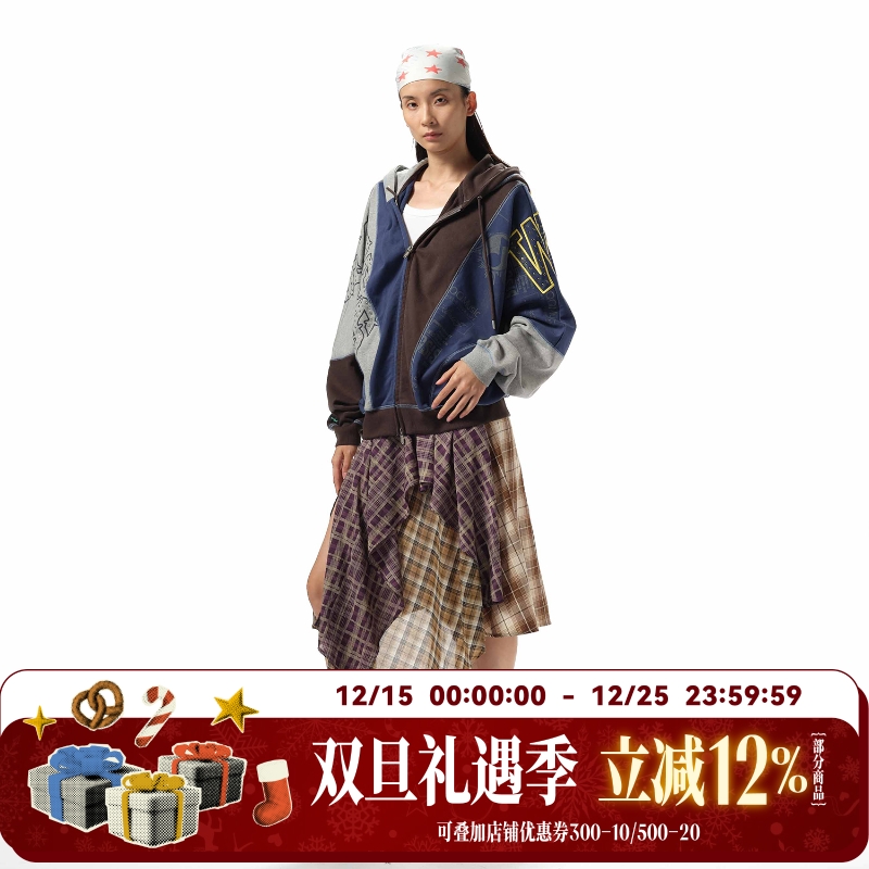 【QQ音乐联名】WHOOSIS 解构拼接连帽开衫卫衣外套男女秋季休闲潮