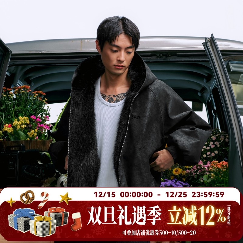 WHOOSIS（不知其名）座山雕双面连帽外套夹克秋冬保暖酷飒美式男