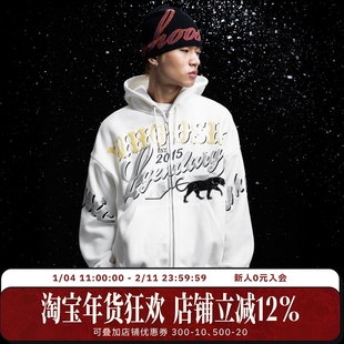 WHOOSIS（不知其名）黑豹贴布金属发泡拉链帽衫卫衣外套秋冬男女