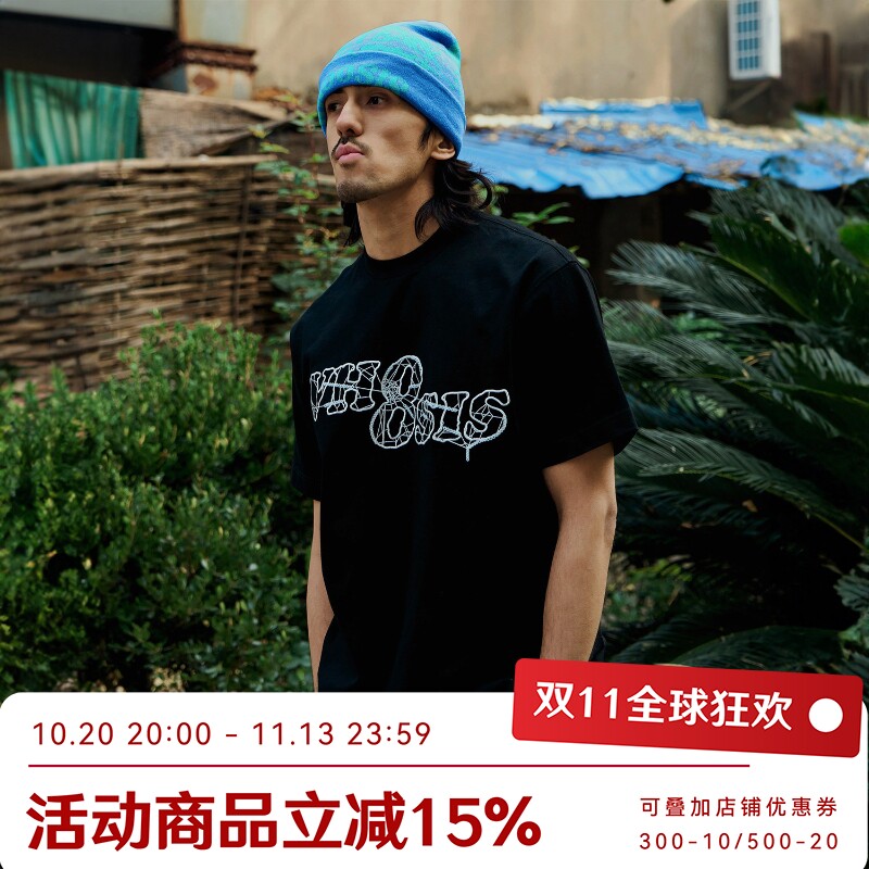 WHOOSIS（不知其名）蛛网logo短袖t恤男女情侣宽松休闲百搭美式潮