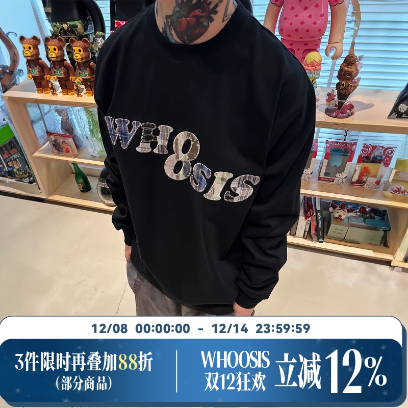 WHOOSIS（不知其名）贴布刺绣长袖t恤春美式简约国潮校园男女情侣