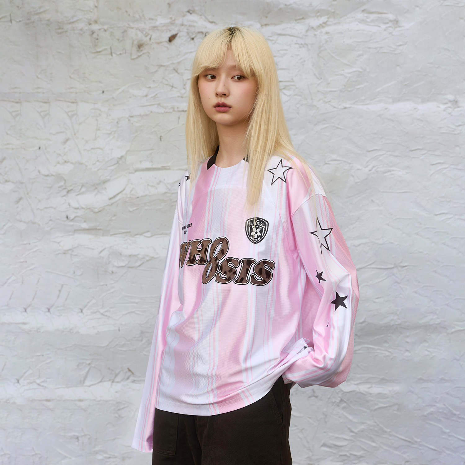 WHOOSIS（不知其名）丝绒豹纹贴布长袖球服足球服校园情侣男女潮