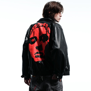 美式 人面贴皮夹棉棒球夹克外套秋季 街头男女 不知其名 WHOOSIS