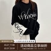t恤春秋重磅简约百搭情侣女 浪漫字体logo长袖 WHOOSIS 不知其名