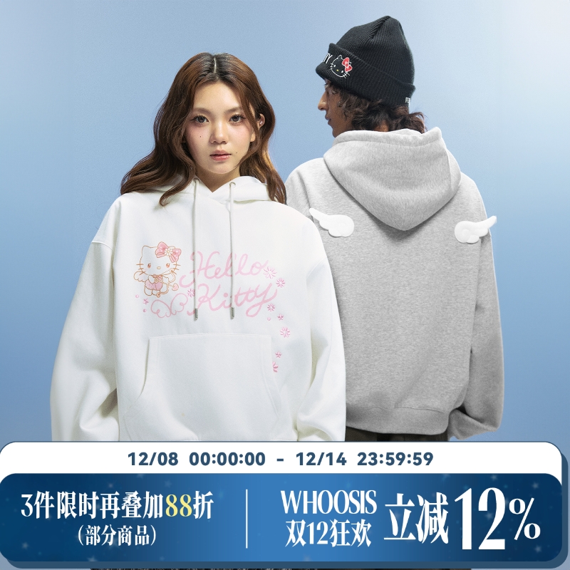 【HELLO KITTY官方联名】WHOOSIS 天使刺绣帽衫连帽卫衣秋季男女