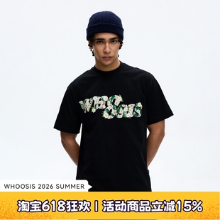 WHOOSIS（不知其名）绿野仙踪刺绣短袖T恤夏季清新花朵校园情侣男