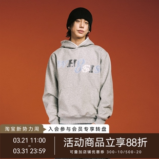 连帽卫衣秋百搭松弛感男 碎花牛仔贴布绣帽衫 WHOOSIS 不知其名