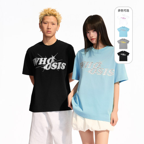 WHOOSIS（不知其名）星耀印花短袖T恤时尚休闲夏季宽松圆领男女国