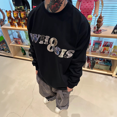 WHOOSIS（不知其名）贴布刺绣长袖t恤春美式简约国潮校园男女情侣