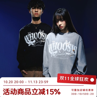 WHOOSIS（不知其名）鸽子蕾丝贴布长袖T恤秋季百搭打底校园情侣潮
