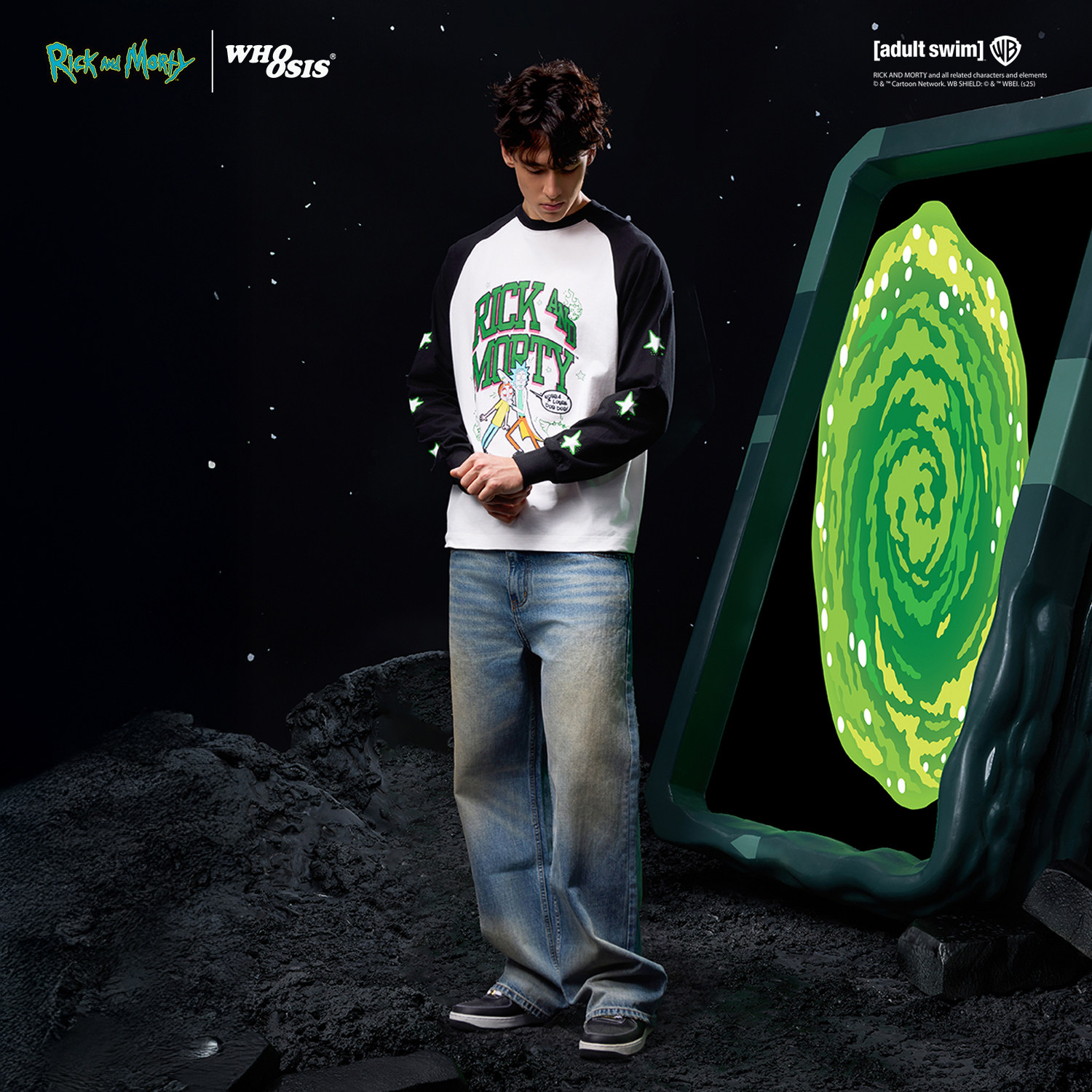 【Rick and Morty官方联名】WHOOSIS 插肩袖星星印花长袖T恤男女