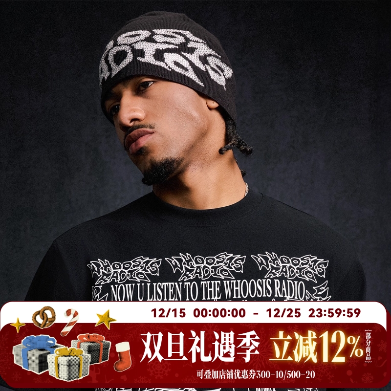 WHOOSIS RADIO 棉帽冬季保暖户外字母针织帽子百搭美式休闲男女潮