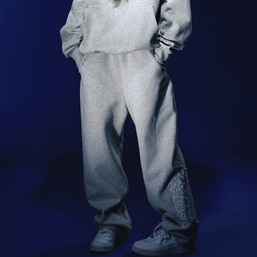 WHOOSIS（不知其名）蛛网刺绣钉珠卫裤长裤子休闲宽松简约百搭男