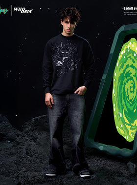 【Rick and Morty官方联名】WHOOSIS 宇宙星空烫钻长袖T恤休闲男