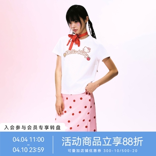 正肩短袖 T恤显瘦潮 格纹logo女款 WHOOSIS HELLO KITTY官方联名