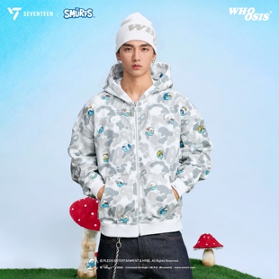 【SEVENTEEN ｜The Smurfs 联名】WHOOSIS人物迷彩拉链帽衫男女潮