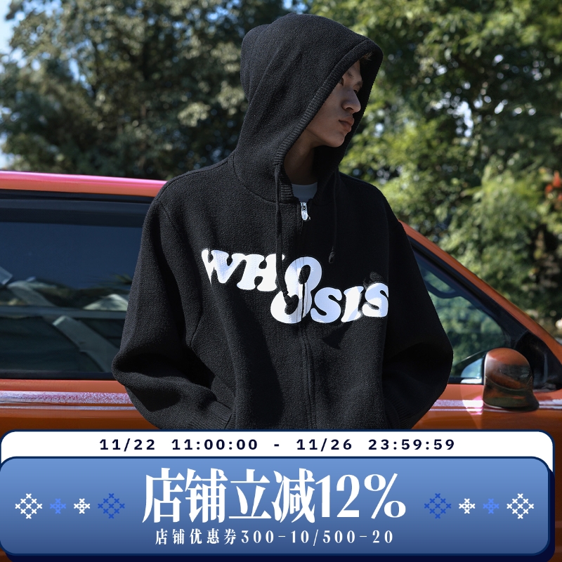 WHOOSIS（不知其名）幻影logo拉链针织帽衫毛衣开衫外套秋冬男女