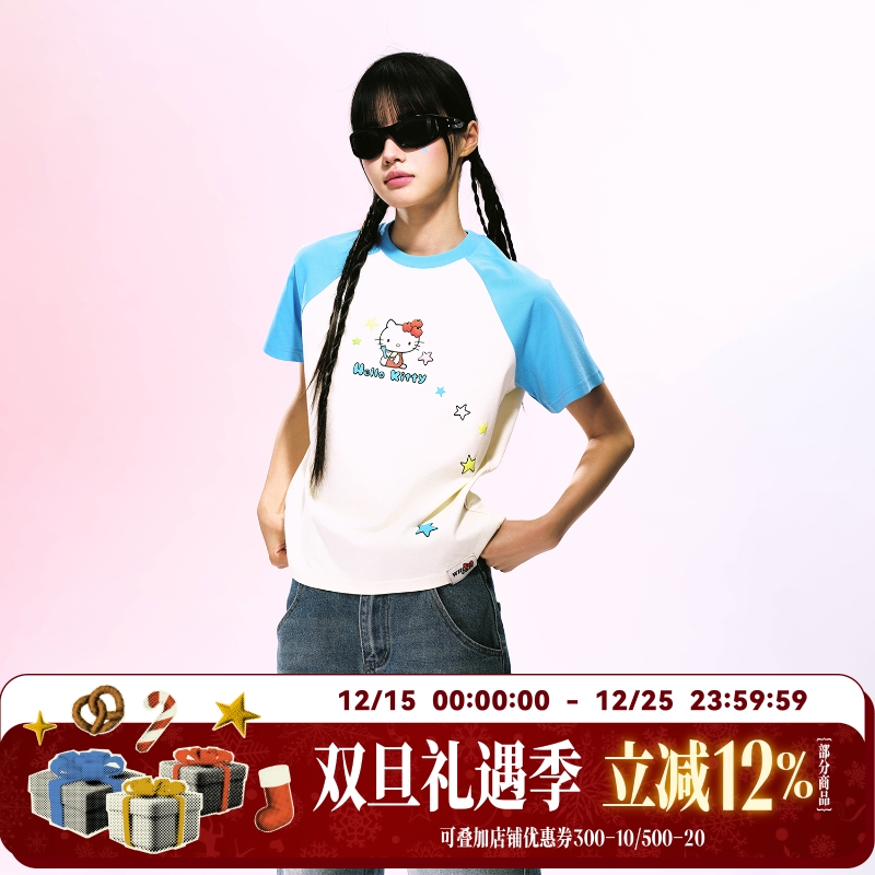 【HELLO KITTY官方联名】WHOOSIS 女款插肩正肩短袖T恤夏季显瘦潮