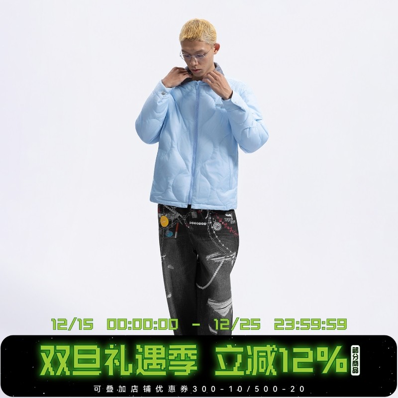 WHOOSIS（不知其名）装饰挂件牛仔印花休闲长裤秋冬美式复古男女