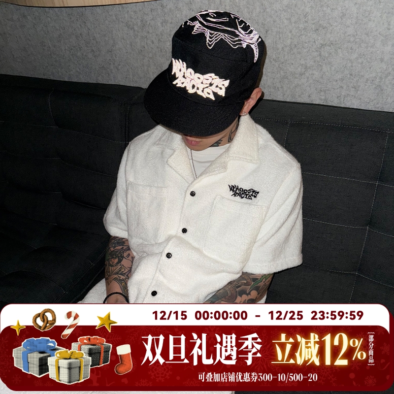 WHOOSIS RADIO 毛巾短袖衬衫美式休闲简约宽松百搭校园情侣男女潮