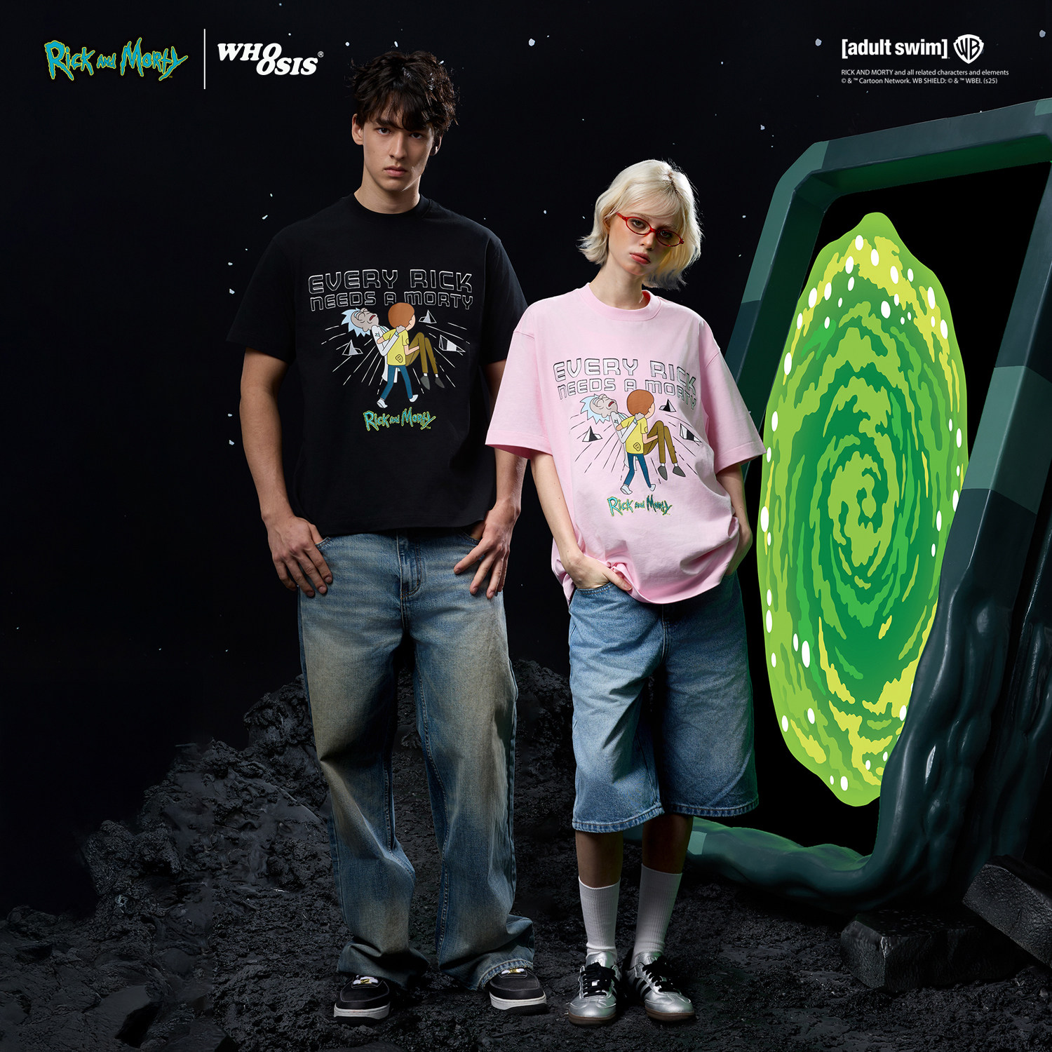 【Rick and Morty官方联名】WHOOSIS 人物刺绣短袖T恤动漫周边男
