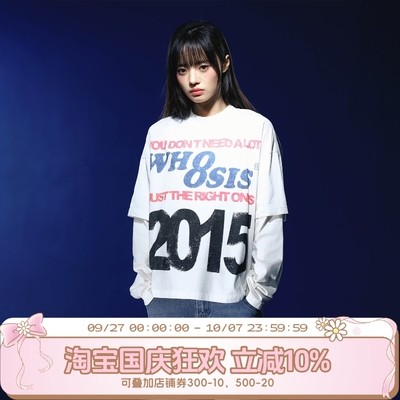 WHOOSIS（不知其名）slogan假两件长袖T恤酷飒美式街头休闲潮牌男