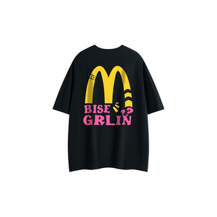 BISEGRLIN比斯格林趣味恶搞麦门休闲宽松落肩圆领套头短袖T恤 比
