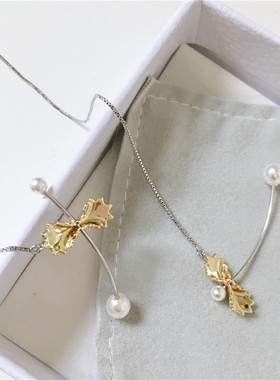 Triangel 蝴蝶结金银双色珍珠气质个性甜美清新耳坠耳线耳饰耳环