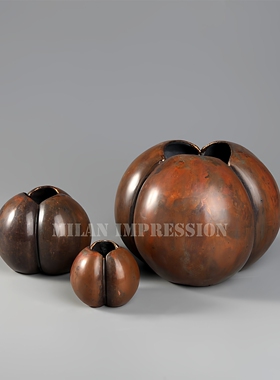 新中式法式中古铝制桌面摆件花器氧化铜色售楼部会所高端软装饰品