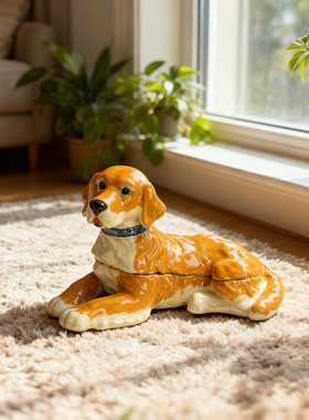 奶油金毛 合金珐琅首饰盒 桌面装饰摆件 外贸原单孤品