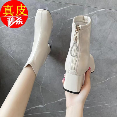 特价高跟短靴女加绒瘦瘦马丁靴子
