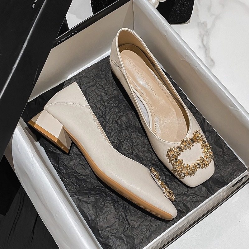 品牌清仓粗跟单鞋女鞋2026春秋新款百搭妈妈鞋中跟气质面试高跟鞋