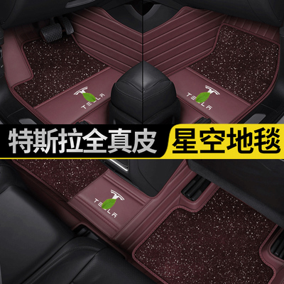 适用于特斯拉新款modely丫毛豆model3modelX S全包围汽车真皮脚垫