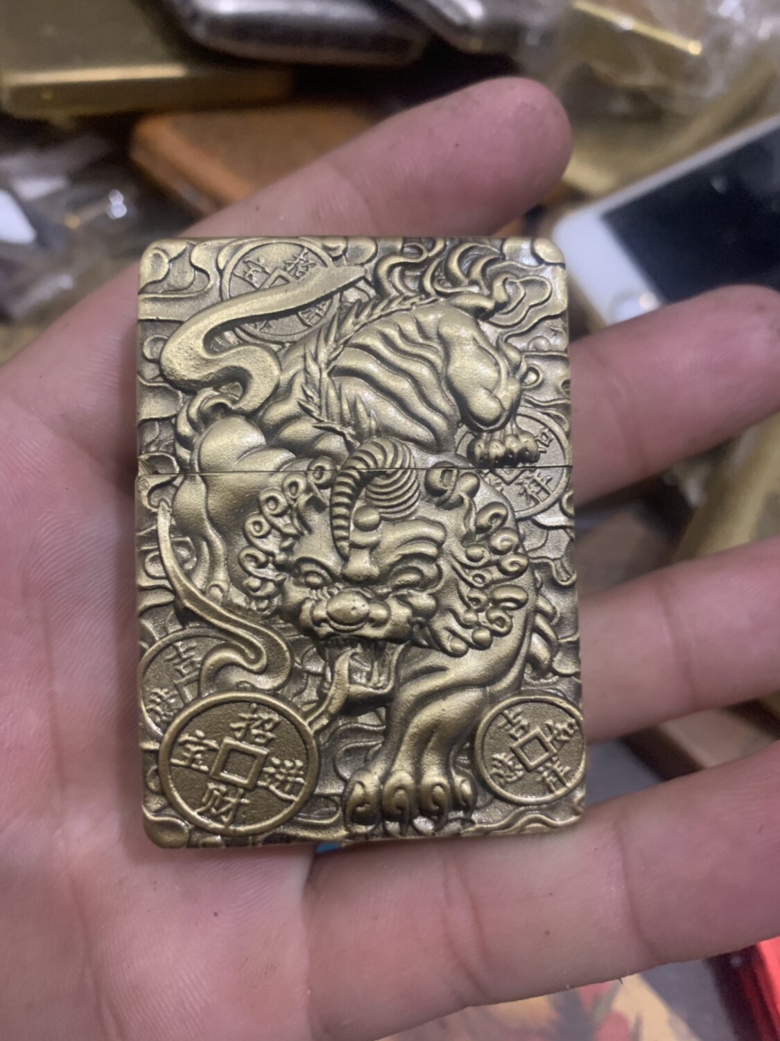 纯铜盔甲煤油打火机双面浮雕设计个性复古防风打火机