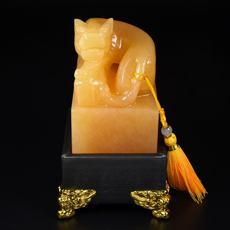 6cm米黄玉仿古老虎章 秦始皇乾隆皇帝传国故宫玉玺印章篆刻