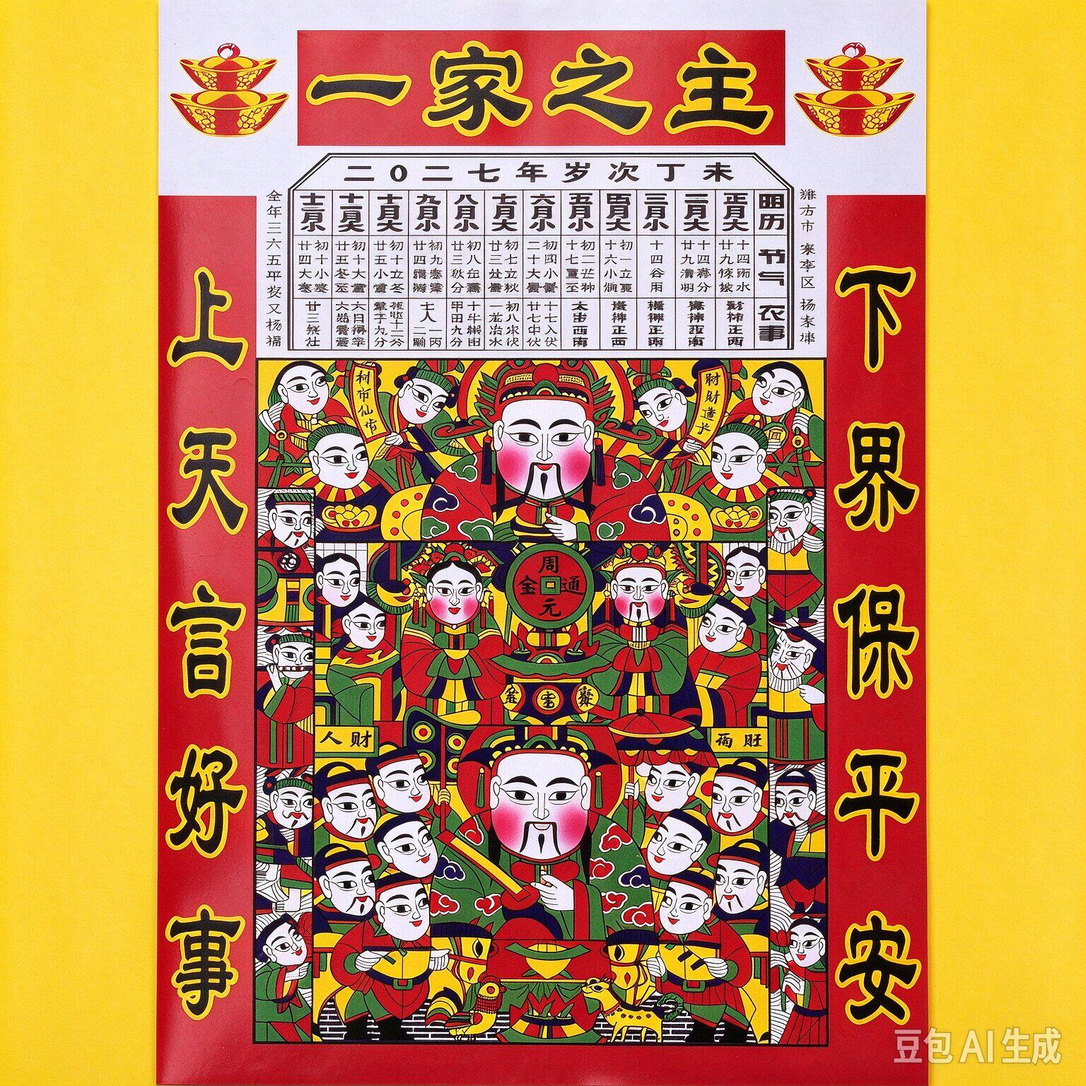 2027春节年新款春节一家之主灶王爷灶君灶神贴纸年货搬家羊年年画