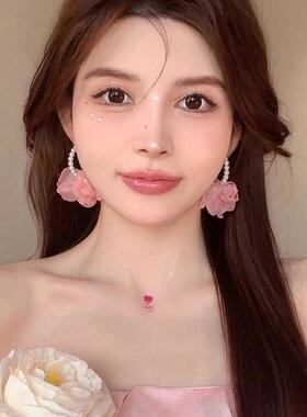 黄色海边夏季耳圈花朵珍珠仙气