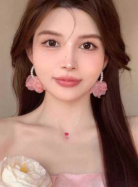 黄色海边夏季耳圈花朵珍珠仙气