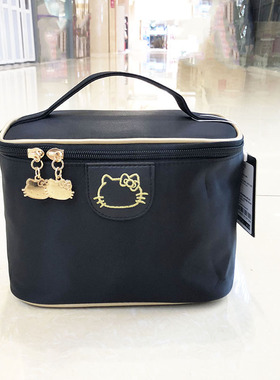 雾花HelloKitty韩版黑色手提化妆包收纳包简约大容量洗漱包小方包