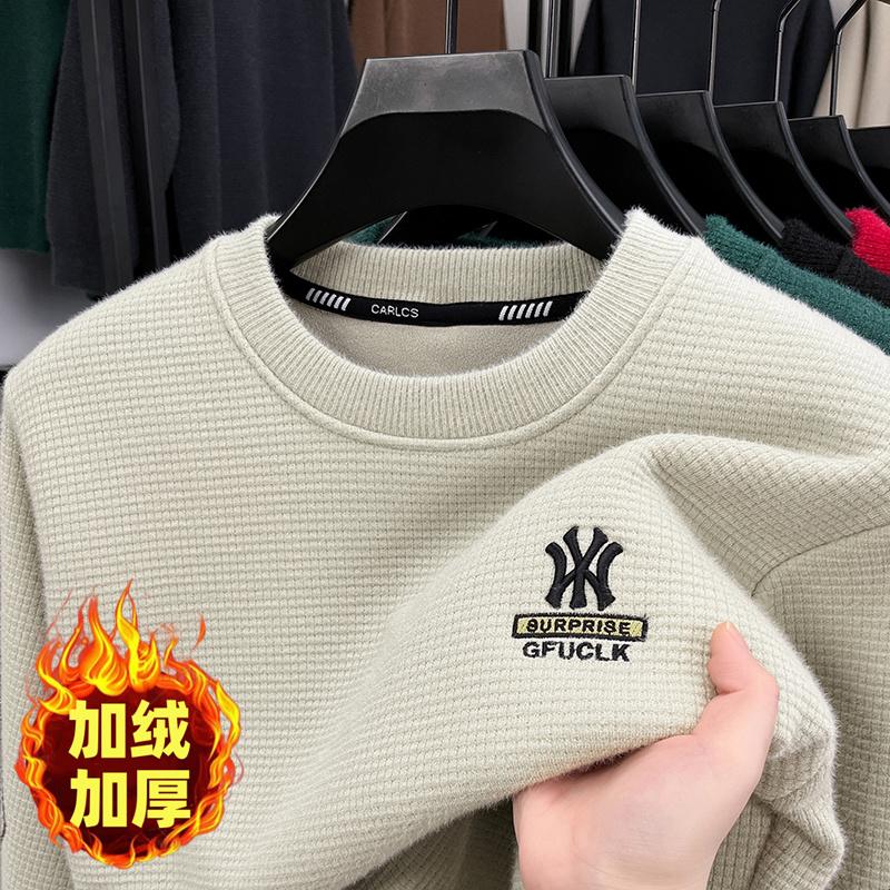 雪貂绒加绒圆领针织衫冬季保暖