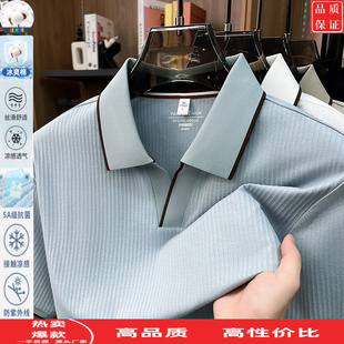 t恤夏季 休闲Polo衫 男士 舒适透气爸爸男装 薄款 丝光棉开衩翻领短袖